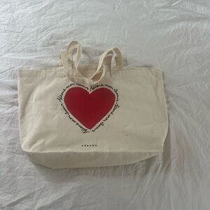 Sezane Cream Tote with Red Heart